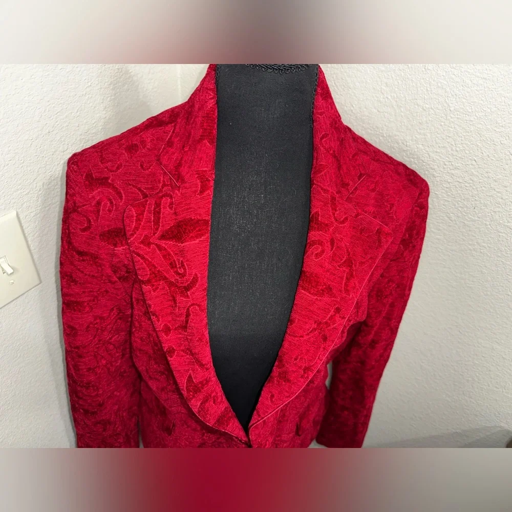 Nine & Co Red Baroque Jacquard Blazer Whimsy Goth Dark Academia Luxe-Sz‎ 14